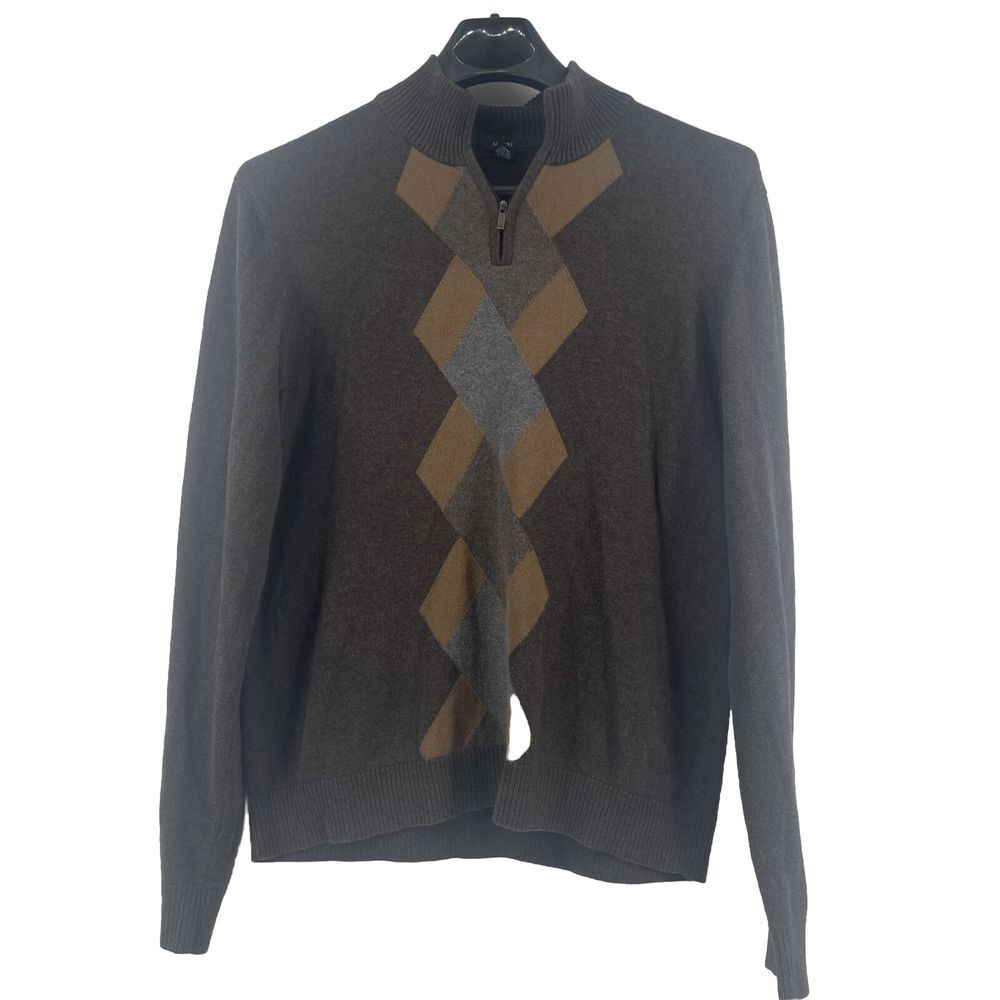 Grandpa Sweater Mens Medium Argyle 1/4  Zip 100% Cotton Gramps‎ Dad Grandpacore